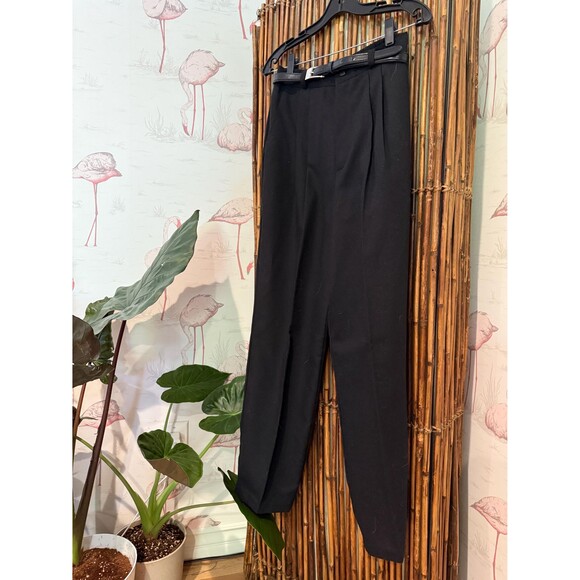 Vintage Briggs Black Double Pleated Tapered Belted Trousers Dress Pants Size 8 - Picture 10 of 10